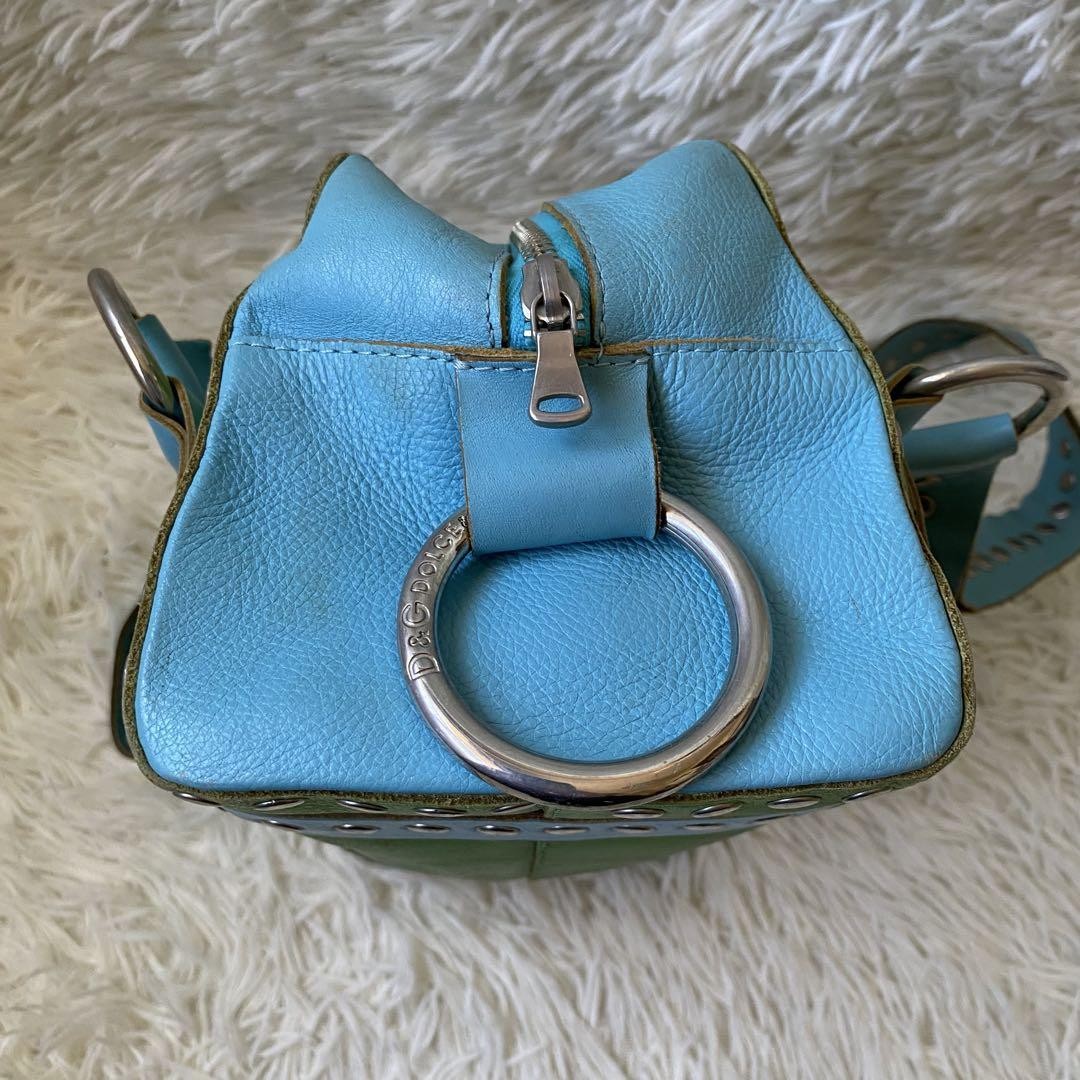 Dolce & Gabbana Hand Bag Tote Purse Mini Boston Leather Green Blue Authentic
