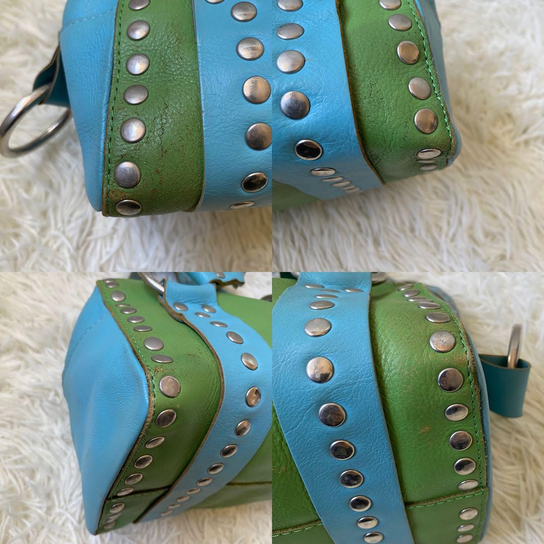 Dolce & Gabbana Hand Bag Tote Purse Mini Boston Leather Green Blue Authentic