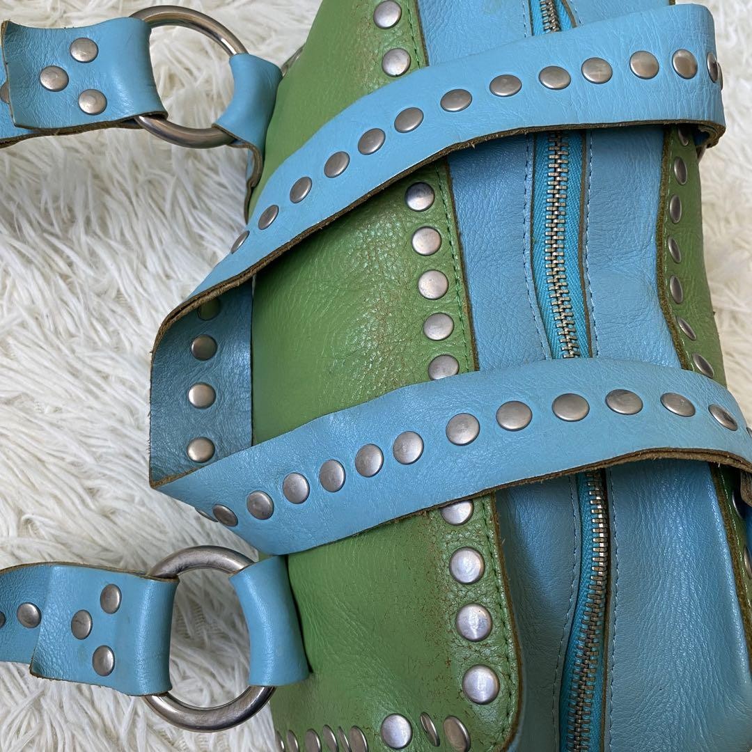 Dolce & Gabbana Hand Bag Tote Purse Mini Boston Leather Green Blue Authentic