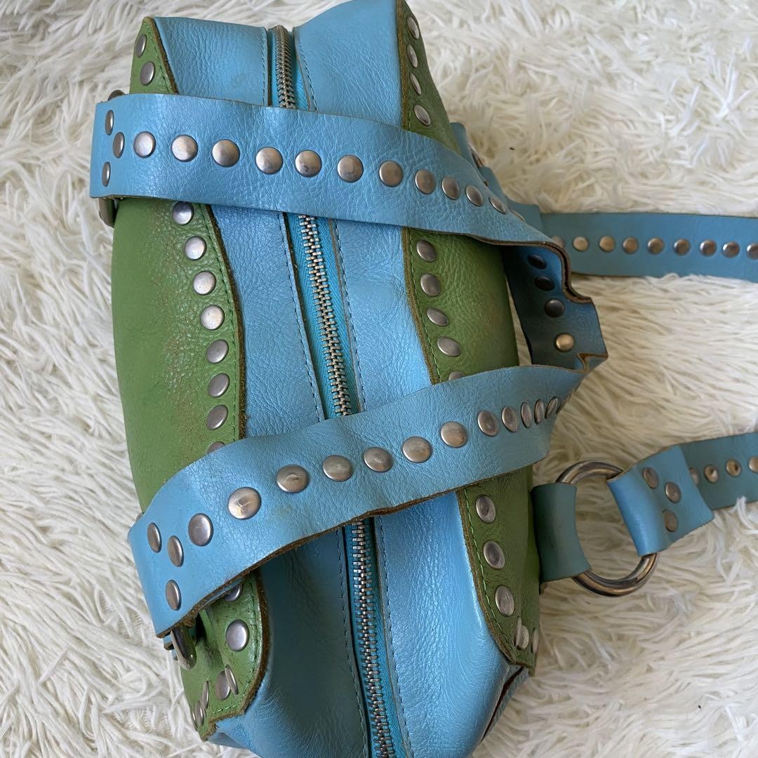 Dolce & Gabbana Hand Bag Tote Purse Mini Boston Leather Green Blue Authentic