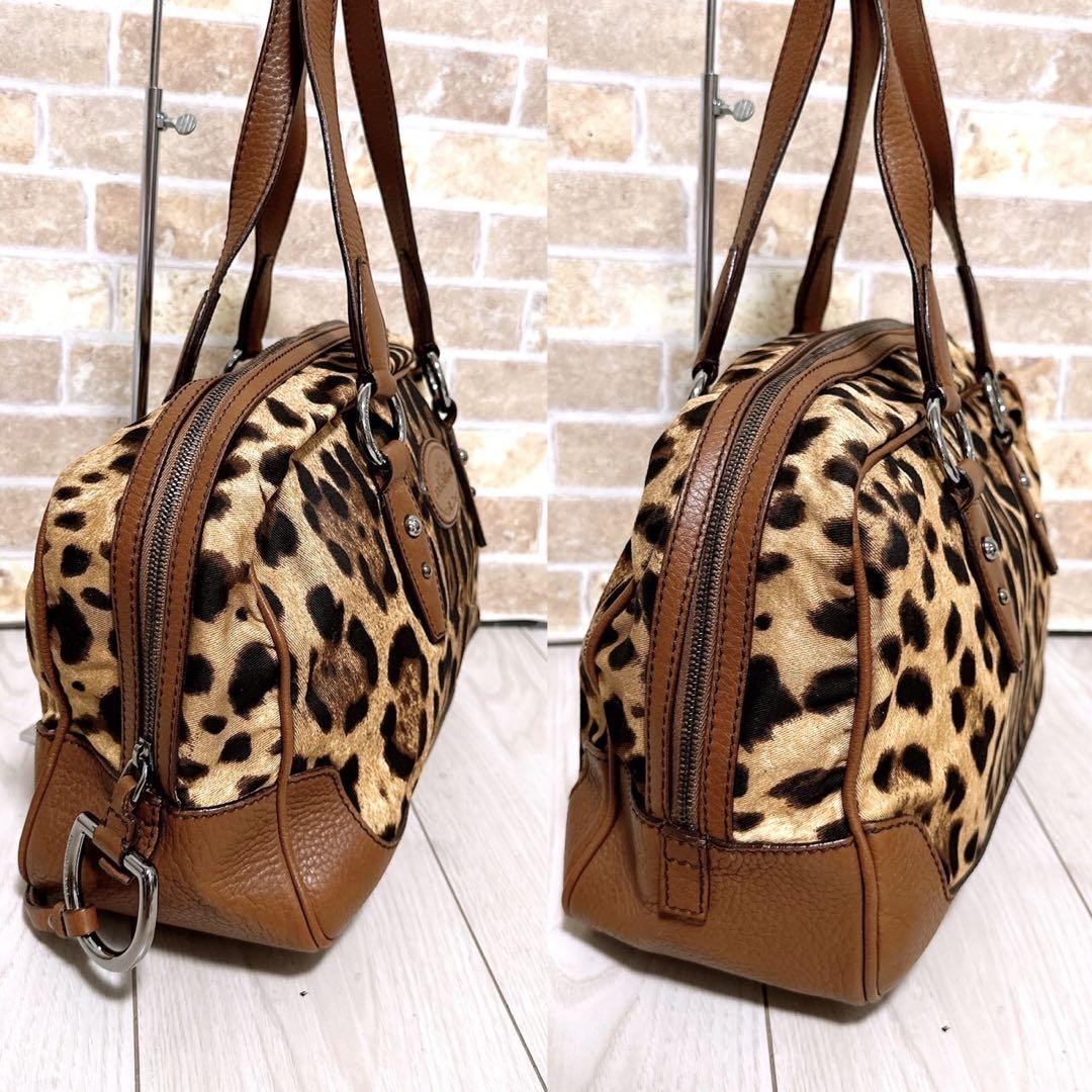 Dolce & Gabbana Hand Bag Tote Purse Leopard Canvas Brown Authentic