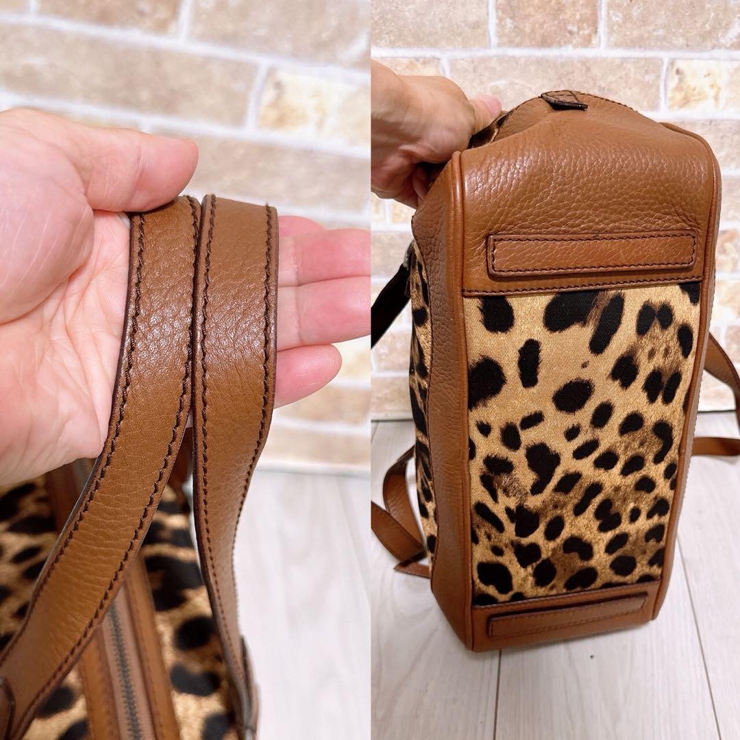 Dolce & Gabbana Hand Bag Tote Purse Leopard Canvas Brown Authentic