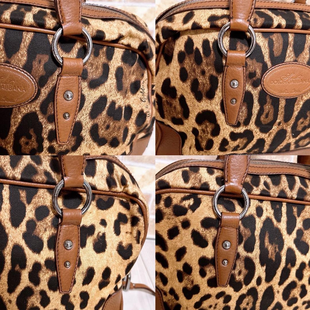 Dolce & Gabbana Hand Bag Tote Purse Leopard Canvas Brown Authentic