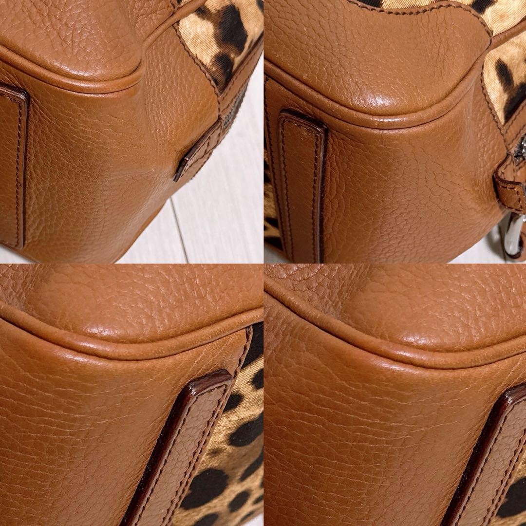 Dolce & Gabbana Hand Bag Tote Purse Leopard Canvas Brown Authentic