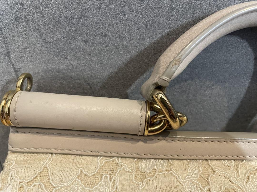 Dolce & Gabbana Hand Bag Tote Purse Leopard Leather Canvas Off White Authentic