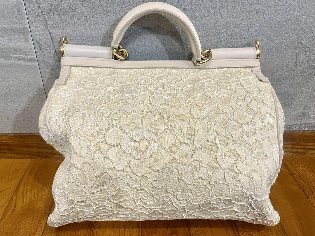Dolce & Gabbana Hand Bag Tote Purse Leopard Leather Canvas Off White Authentic