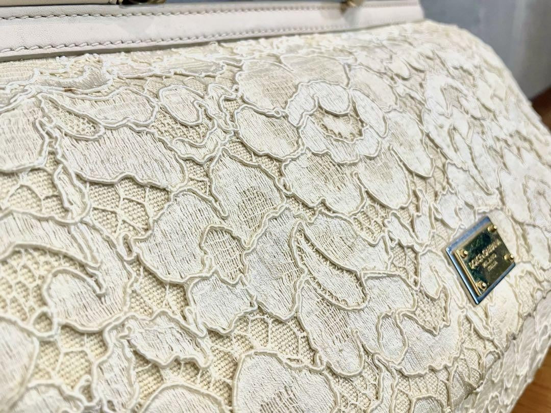 Dolce & Gabbana Hand Bag Tote Purse Leopard Leather Canvas Off White Authentic