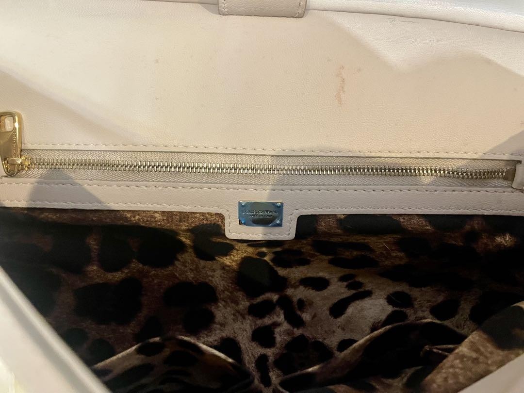 Dolce & Gabbana Hand Bag Tote Purse Leopard Leather Canvas Off White Authentic
