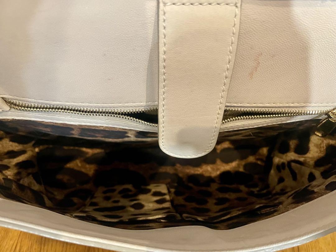 Dolce & Gabbana Hand Bag Tote Purse Leopard Leather Canvas Off White Authentic