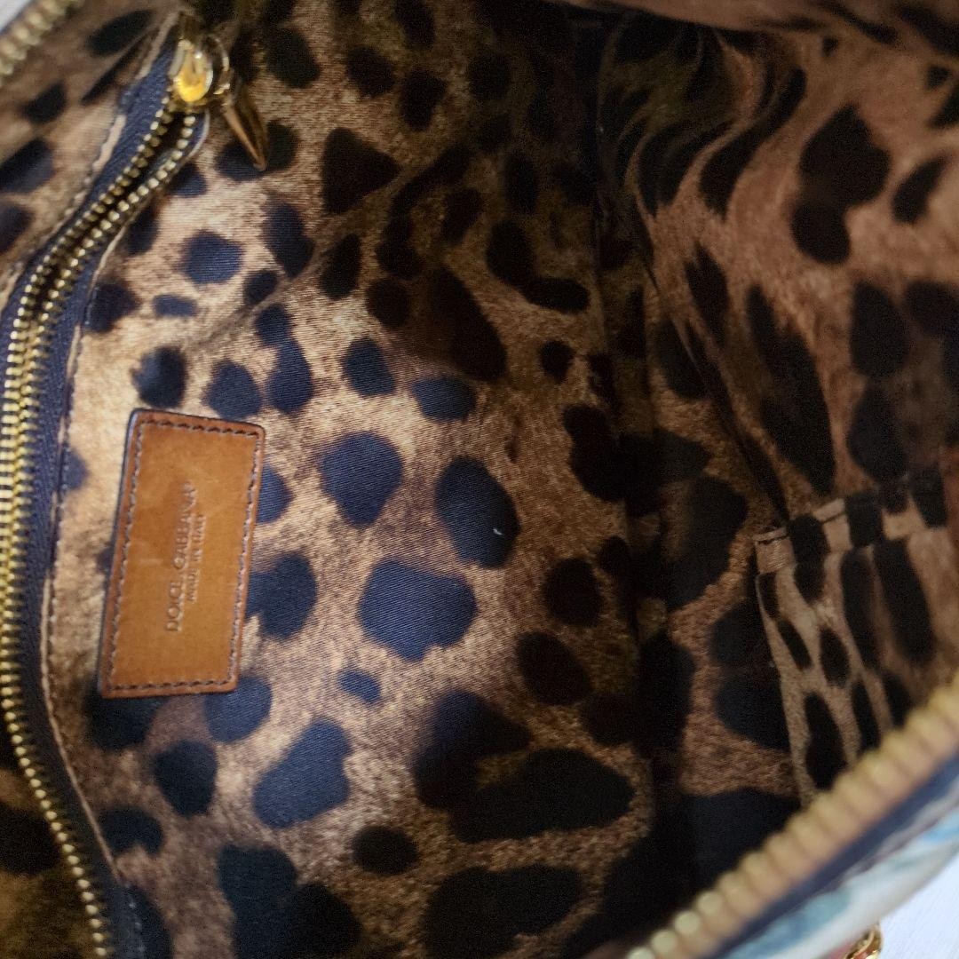 Dolce & Gabbana Hand Bag Tote Purse Leopard Canvas Leather White Multicolor Auth