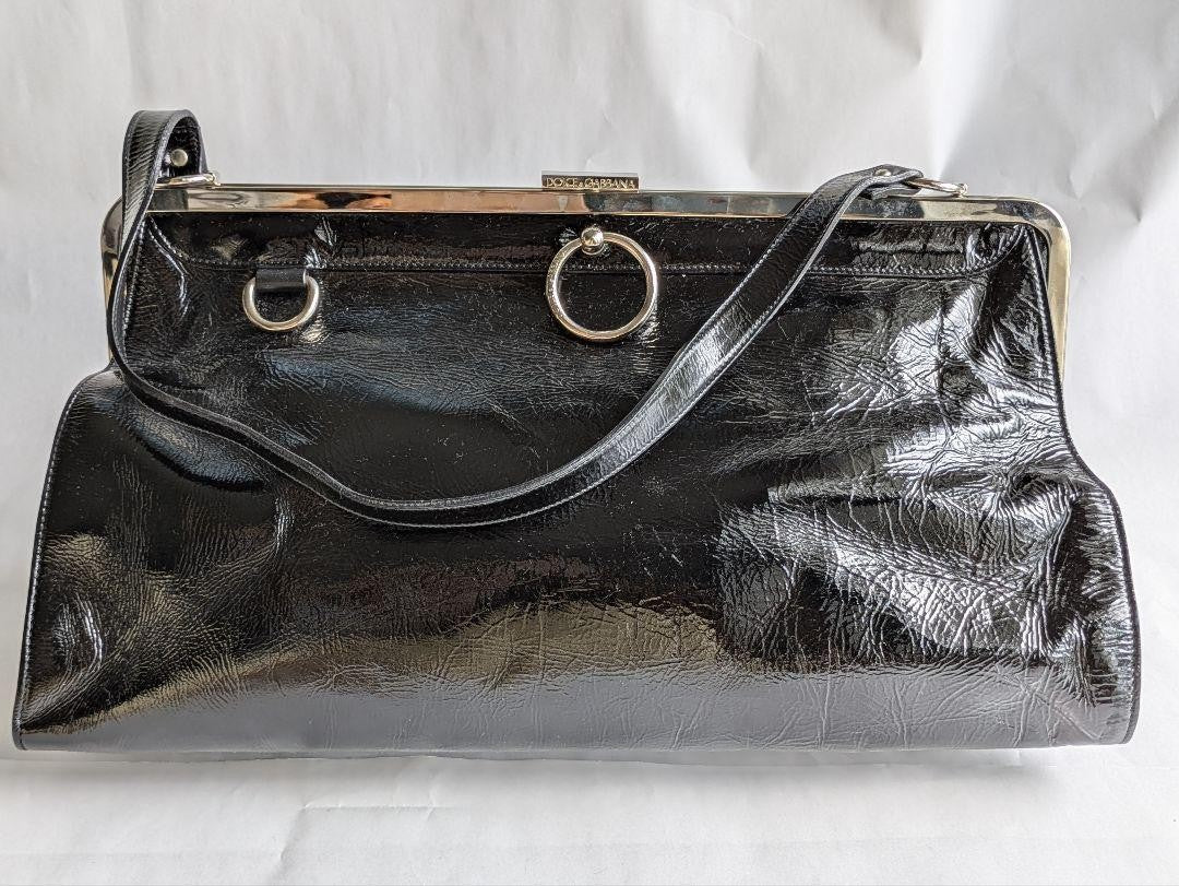 Dolce & Gabbana Hand Bag Tote Purse Leopard Patent Leather Black Authentic
