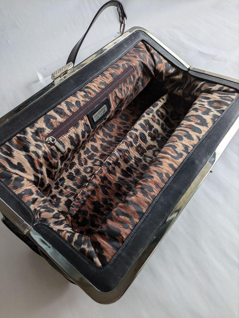 Dolce & Gabbana Hand Bag Tote Purse Leopard Patent Leather Black Authentic
