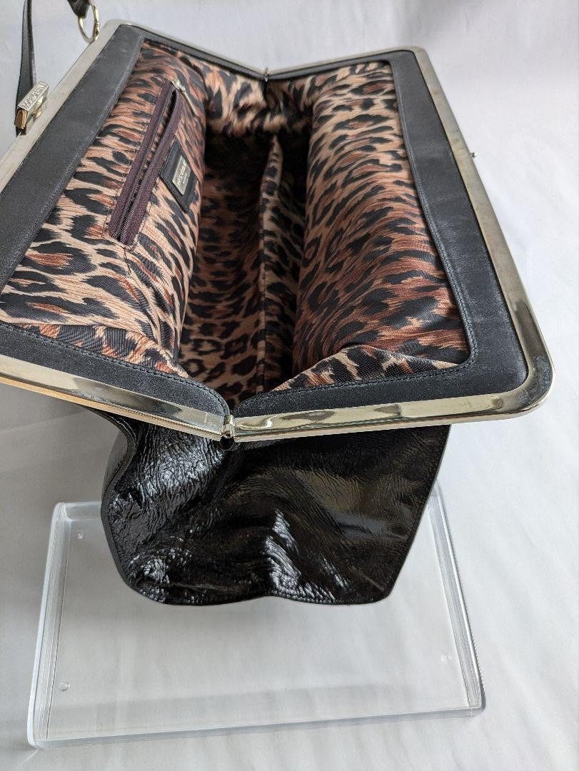 Dolce & Gabbana Hand Bag Tote Purse Leopard Patent Leather Black Authentic