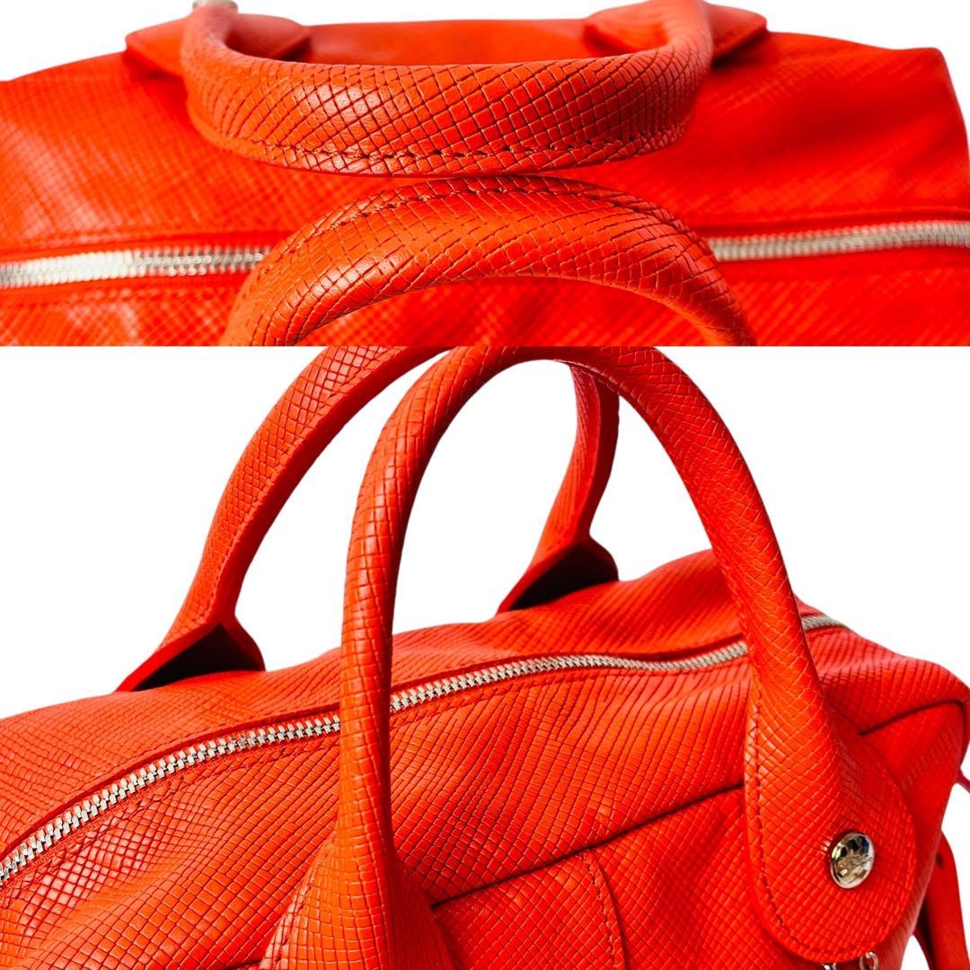 Longchamp Hand Shoulder Bag Tote Purse 2way Leather Orange Authentic
