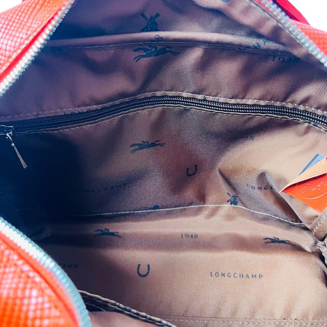 Longchamp Hand Shoulder Bag Tote Purse 2way Leather Orange Authentic