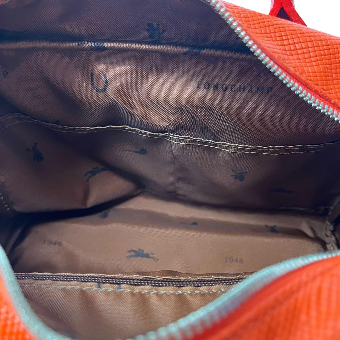 Longchamp Hand Shoulder Bag Tote Purse 2way Leather Orange Authentic