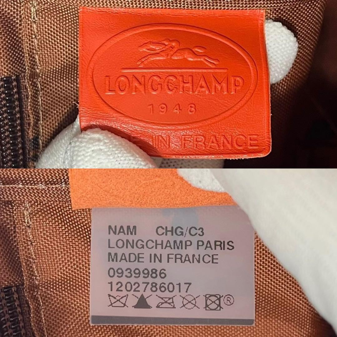 Longchamp Hand Shoulder Bag Tote Purse 2way Leather Orange Authentic