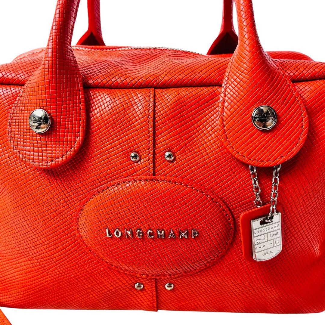 Longchamp Hand Shoulder Bag Tote Purse 2way Leather Orange Authentic