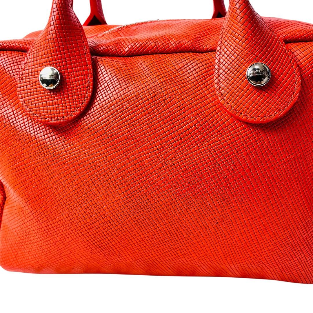 Longchamp Hand Shoulder Bag Tote Purse 2way Leather Orange Authentic
