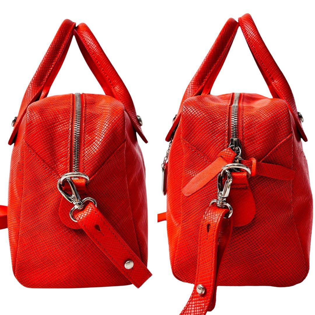 Longchamp Hand Shoulder Bag Tote Purse 2way Leather Orange Authentic
