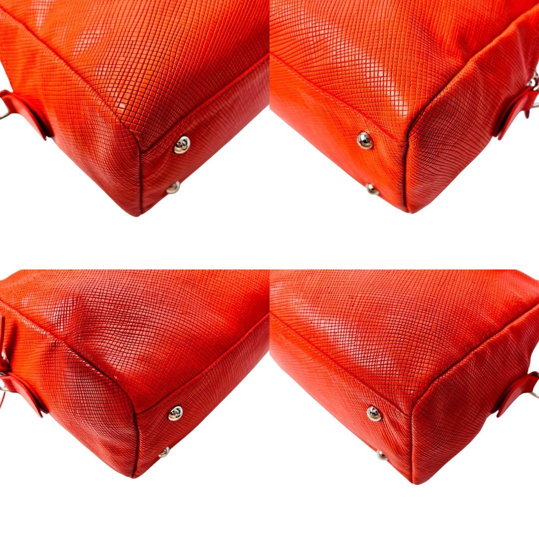Longchamp Hand Shoulder Bag Tote Purse 2way Leather Orange Authentic
