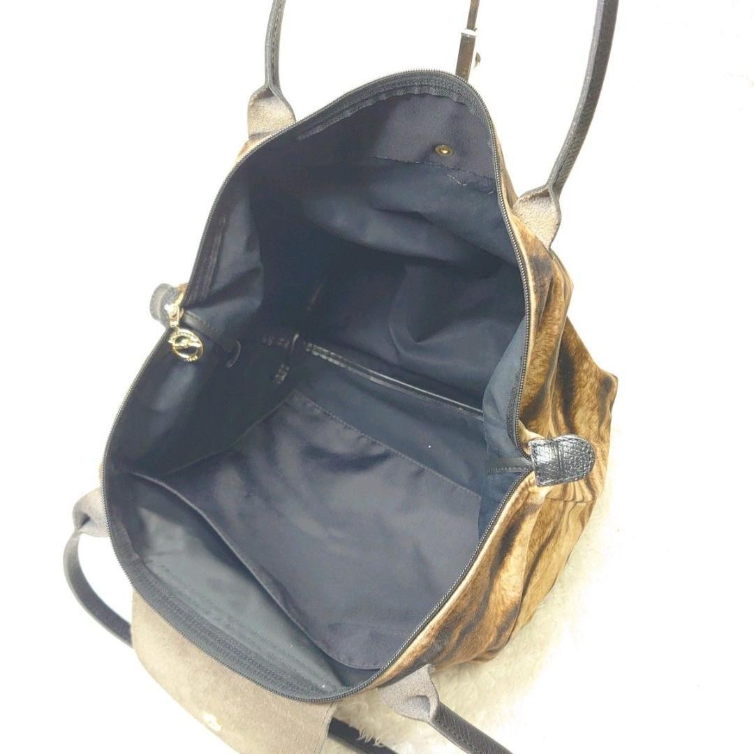 Longchamp Hand Bag Tote Purse Le Pliage Leather Leopard Authentic