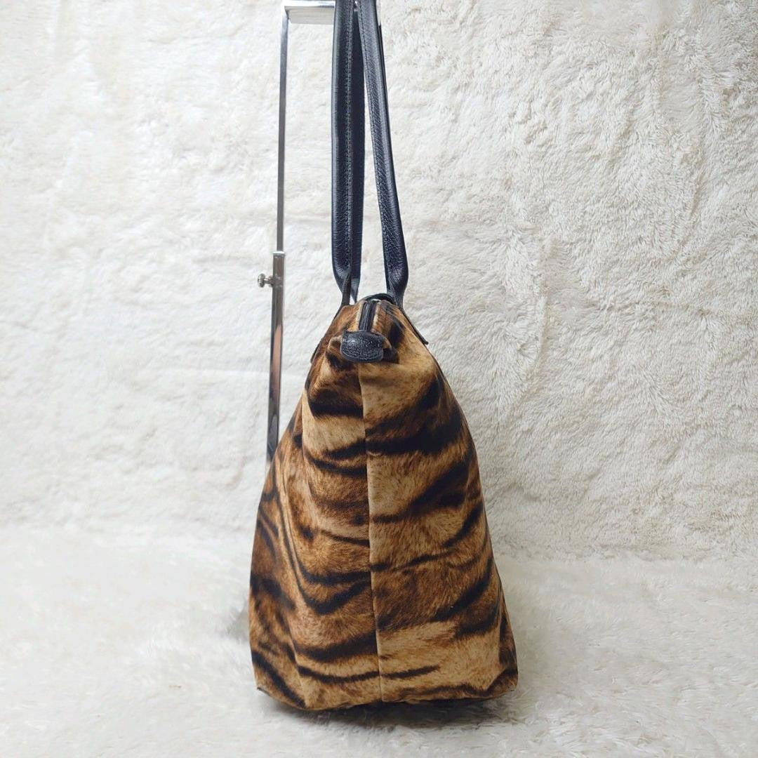 Longchamp Hand Bag Tote Purse Le Pliage Leather Leopard Authentic