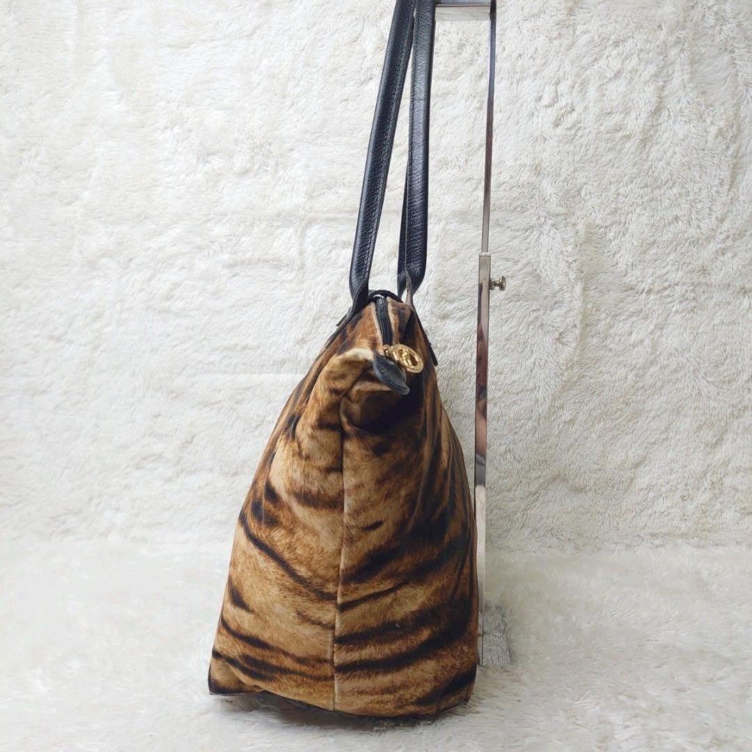 Longchamp Hand Bag Tote Purse Le Pliage Leather Leopard Authentic
