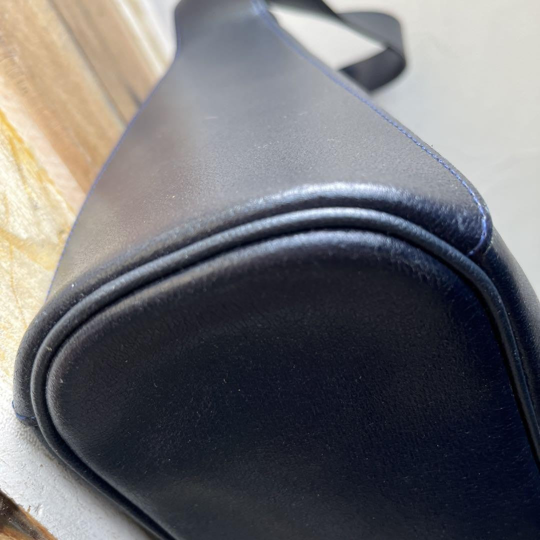 Longchamp Shoulder Bag Purse Leather Navy Authentic
