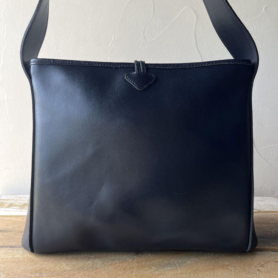 Longchamp Shoulder Bag Purse Leather Navy Authentic