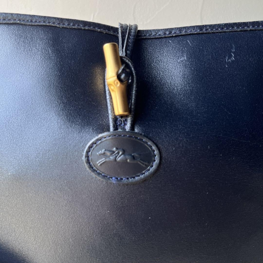 Longchamp Shoulder Bag Purse Leather Navy Authentic