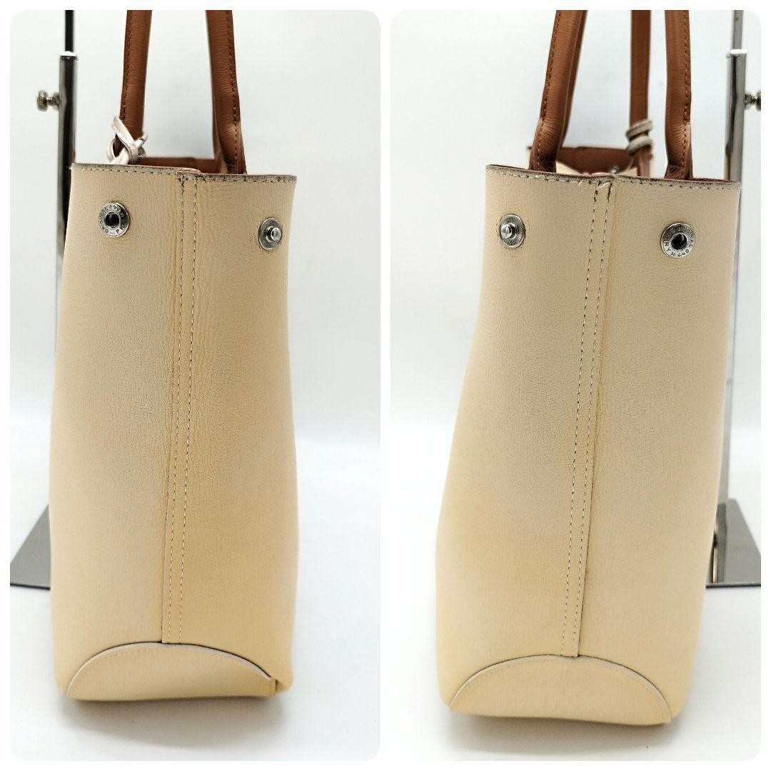 Longchamp Hand Bag Tote Purse Leather Brown Beige Authentic