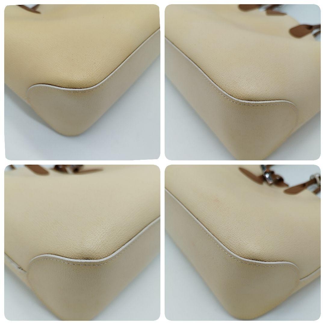 Longchamp Hand Bag Tote Purse Leather Brown Beige Authentic
