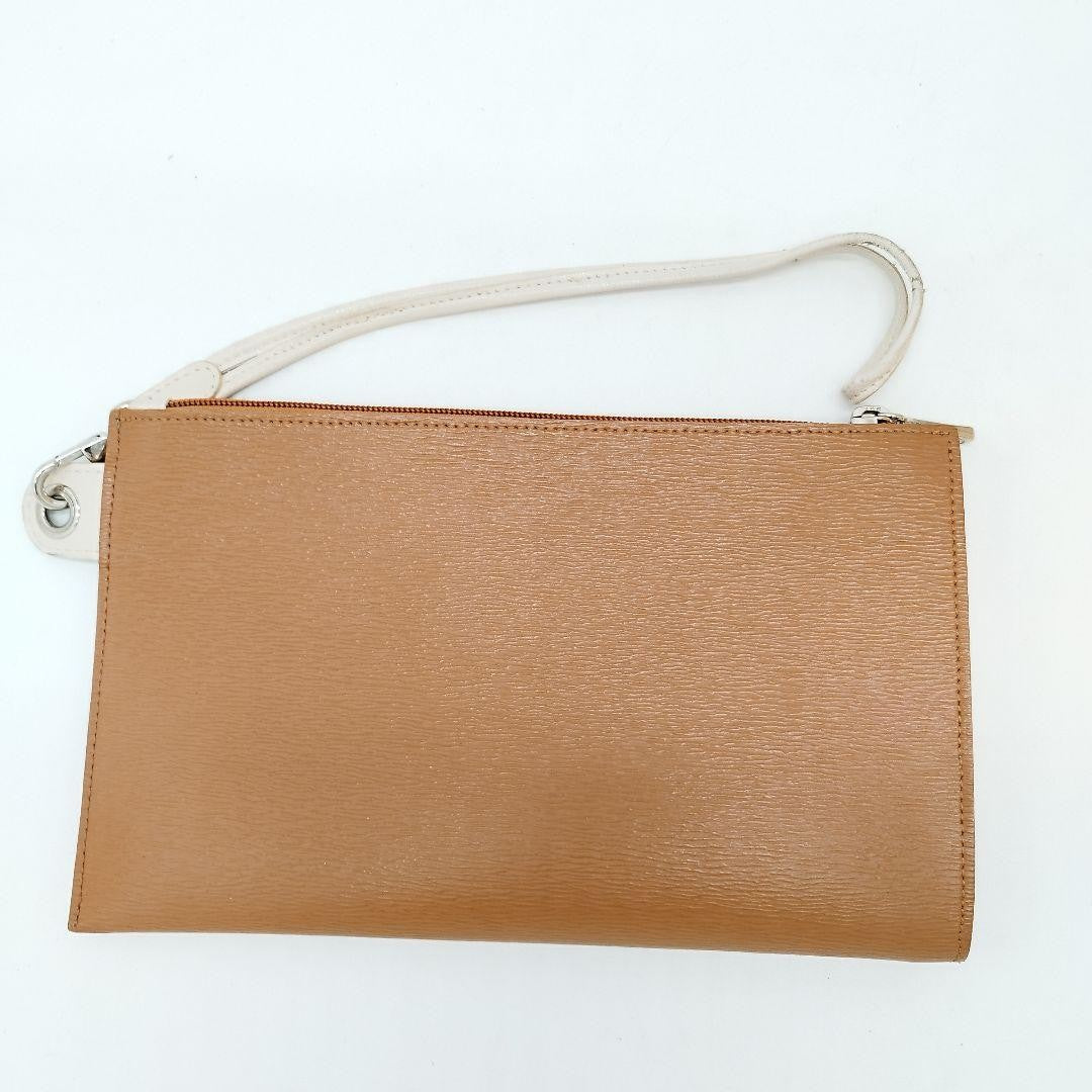 Longchamp Hand Bag Tote Purse Leather Brown Beige Authentic