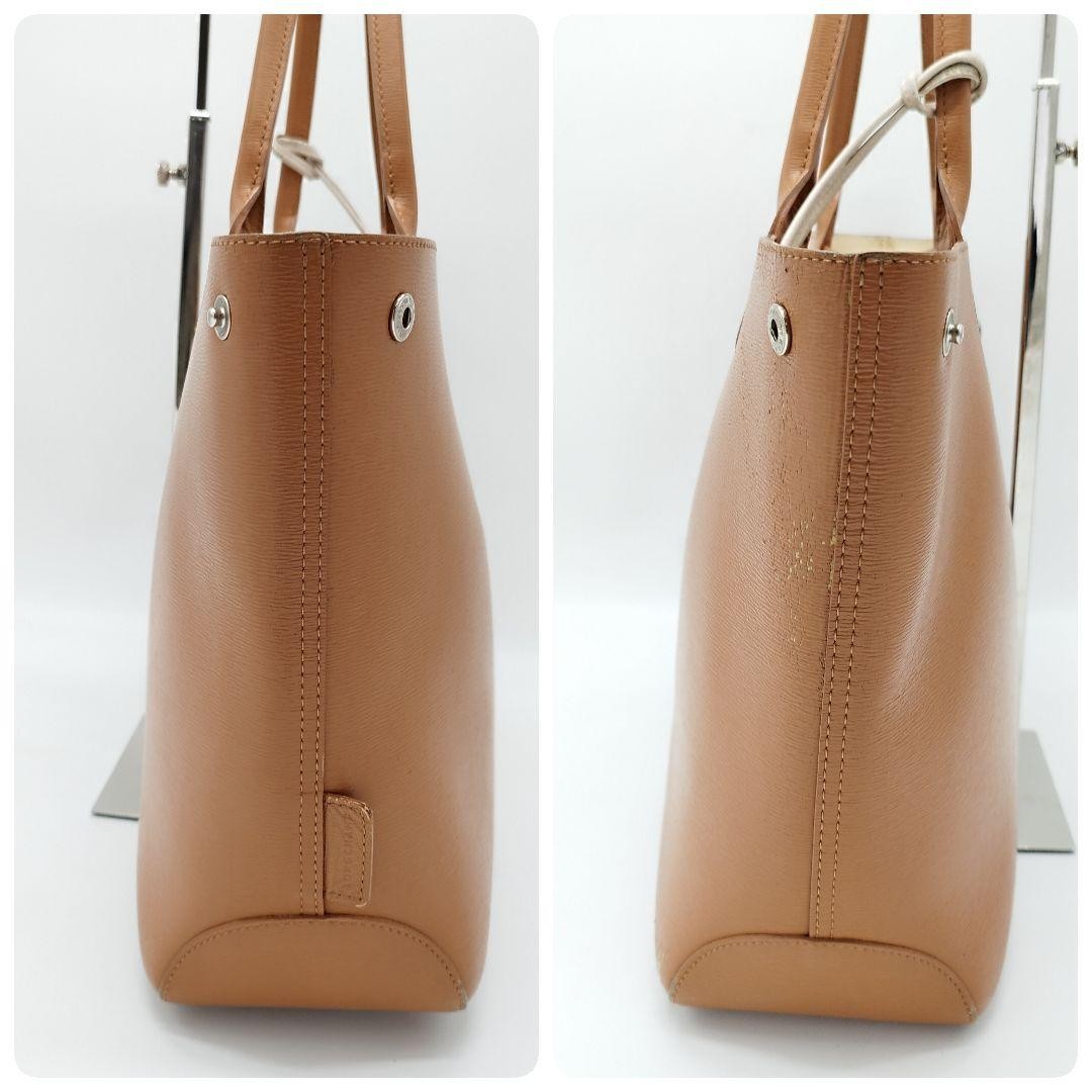Longchamp Hand Bag Tote Purse Leather Brown Beige Authentic