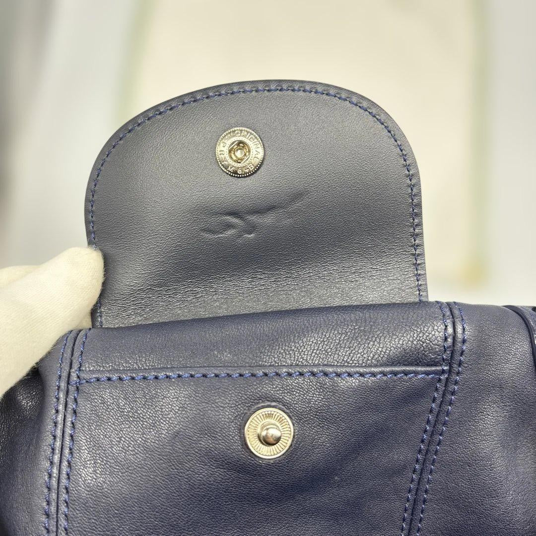 Longchamp Shoulder Bag Purse Le Pliage Leather Navy Authentic