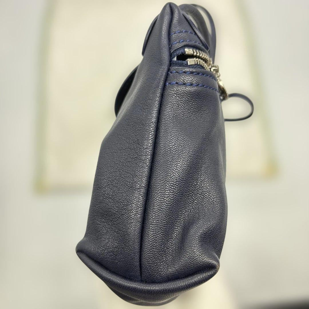 Longchamp Shoulder Bag Purse Le Pliage Leather Navy Authentic