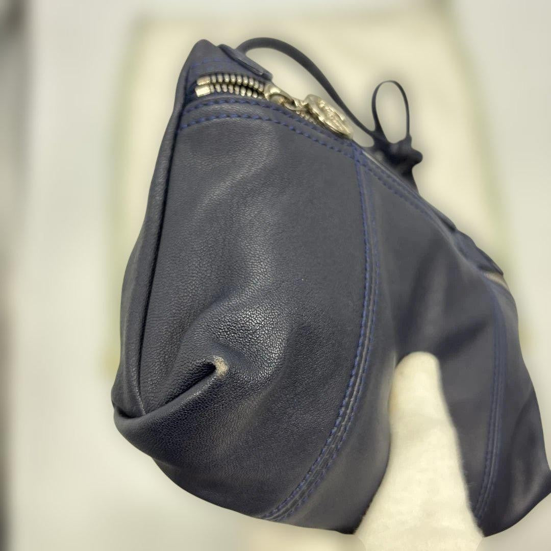 Longchamp Shoulder Bag Purse Le Pliage Leather Navy Authentic