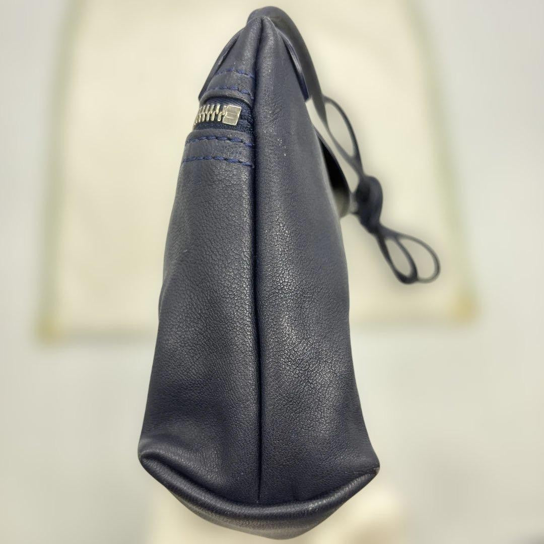 Longchamp Shoulder Bag Purse Le Pliage Leather Navy Authentic