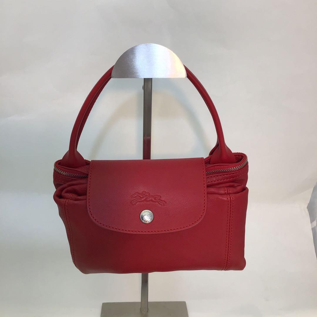 Longchamp Shoulder Bag Purse 2way Le Pliage Leather Red Authentic