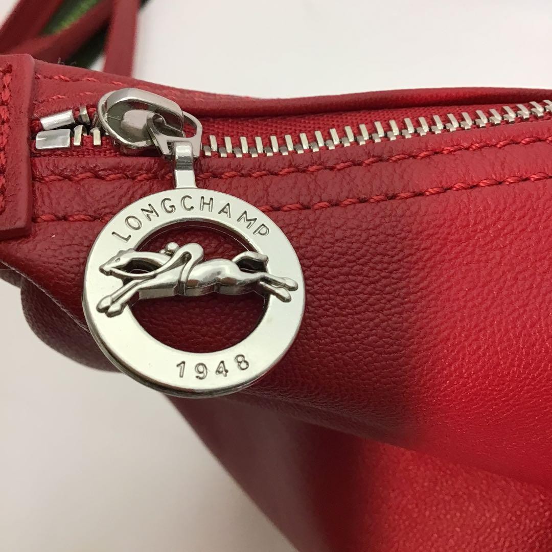 Longchamp Shoulder Bag Purse 2way Le Pliage Leather Red Authentic