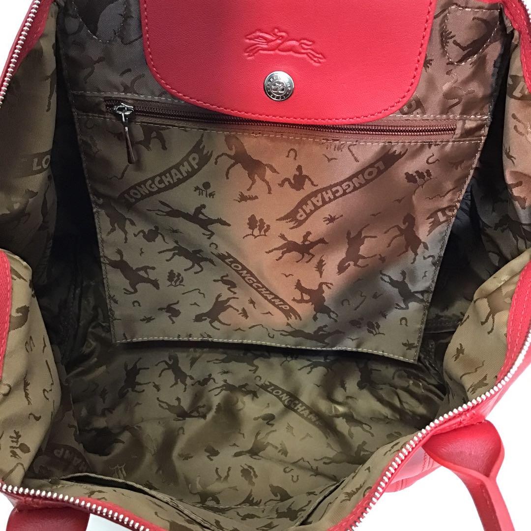 Longchamp Shoulder Bag Purse 2way Le Pliage Leather Red Authentic