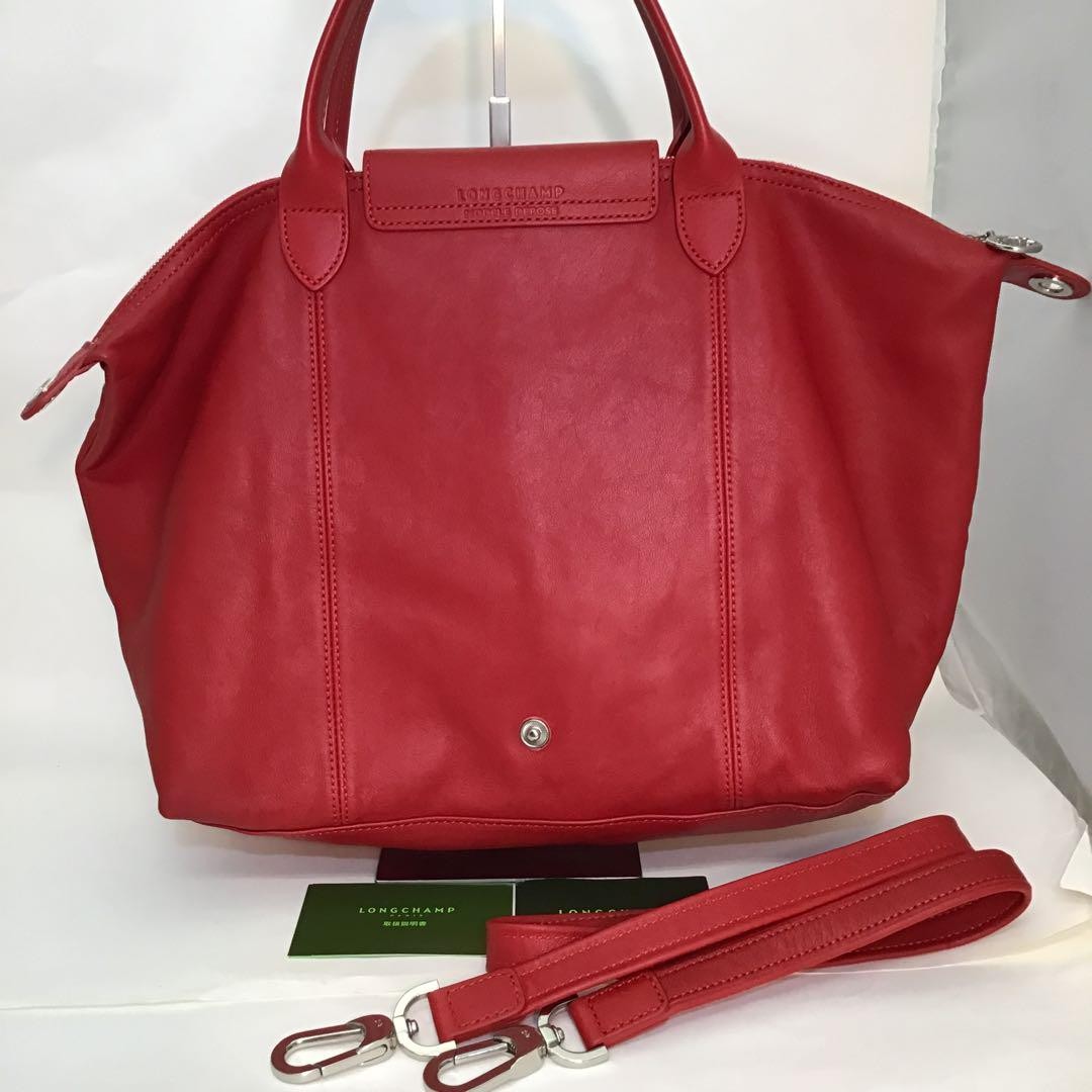 Longchamp Shoulder Bag Purse 2way Le Pliage Leather Red Authentic