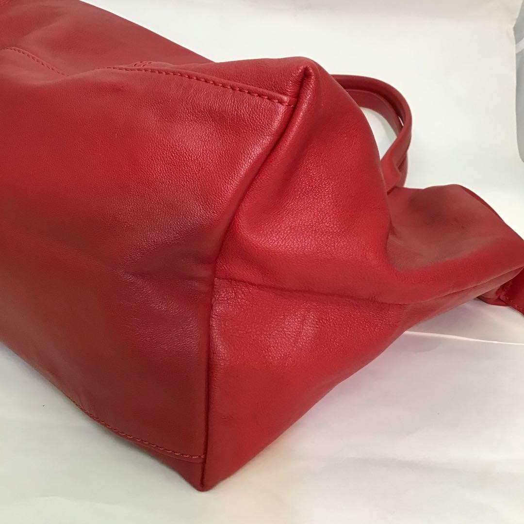 Longchamp Shoulder Bag Purse 2way Le Pliage Leather Red Authentic