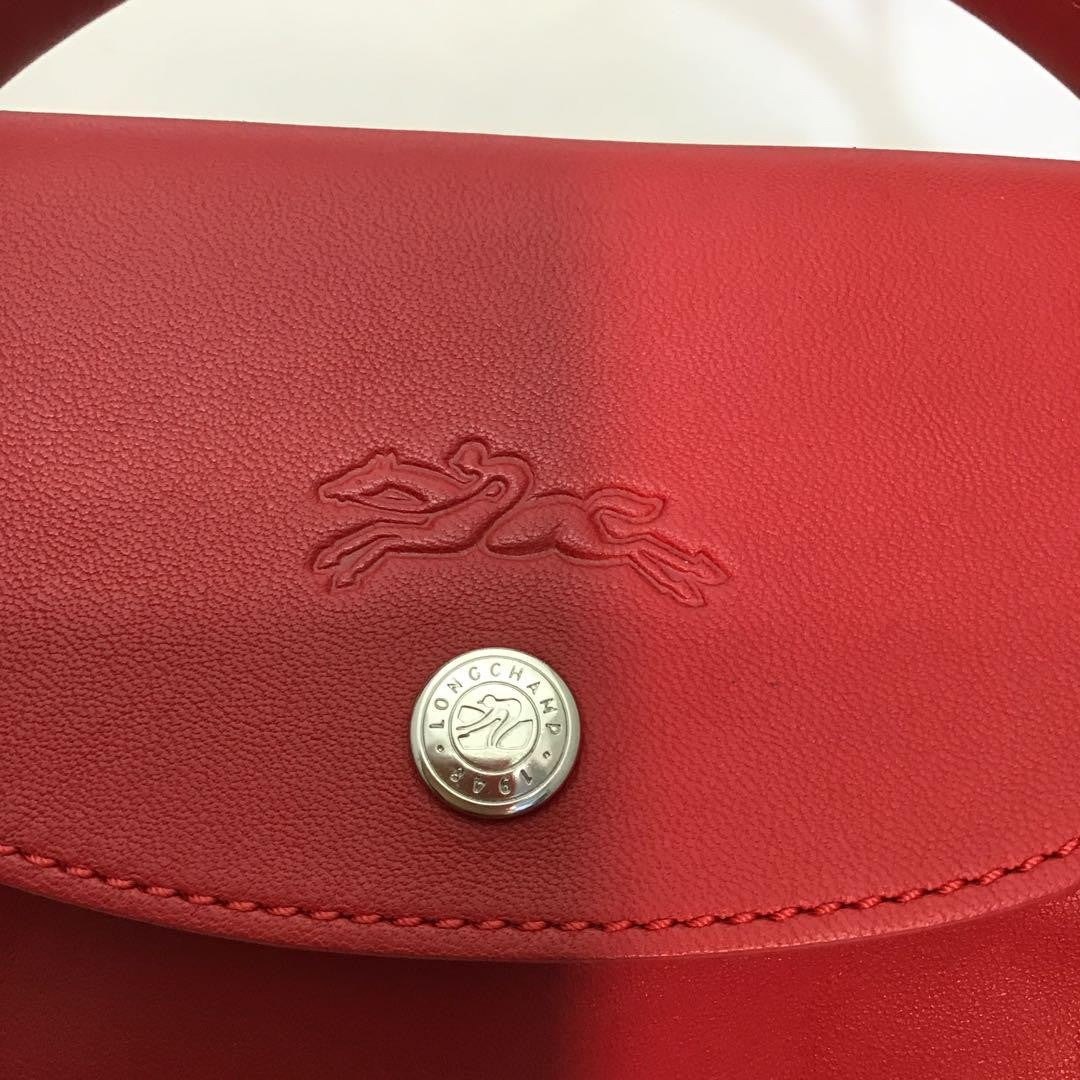 Longchamp Shoulder Bag Purse 2way Le Pliage Leather Red Authentic