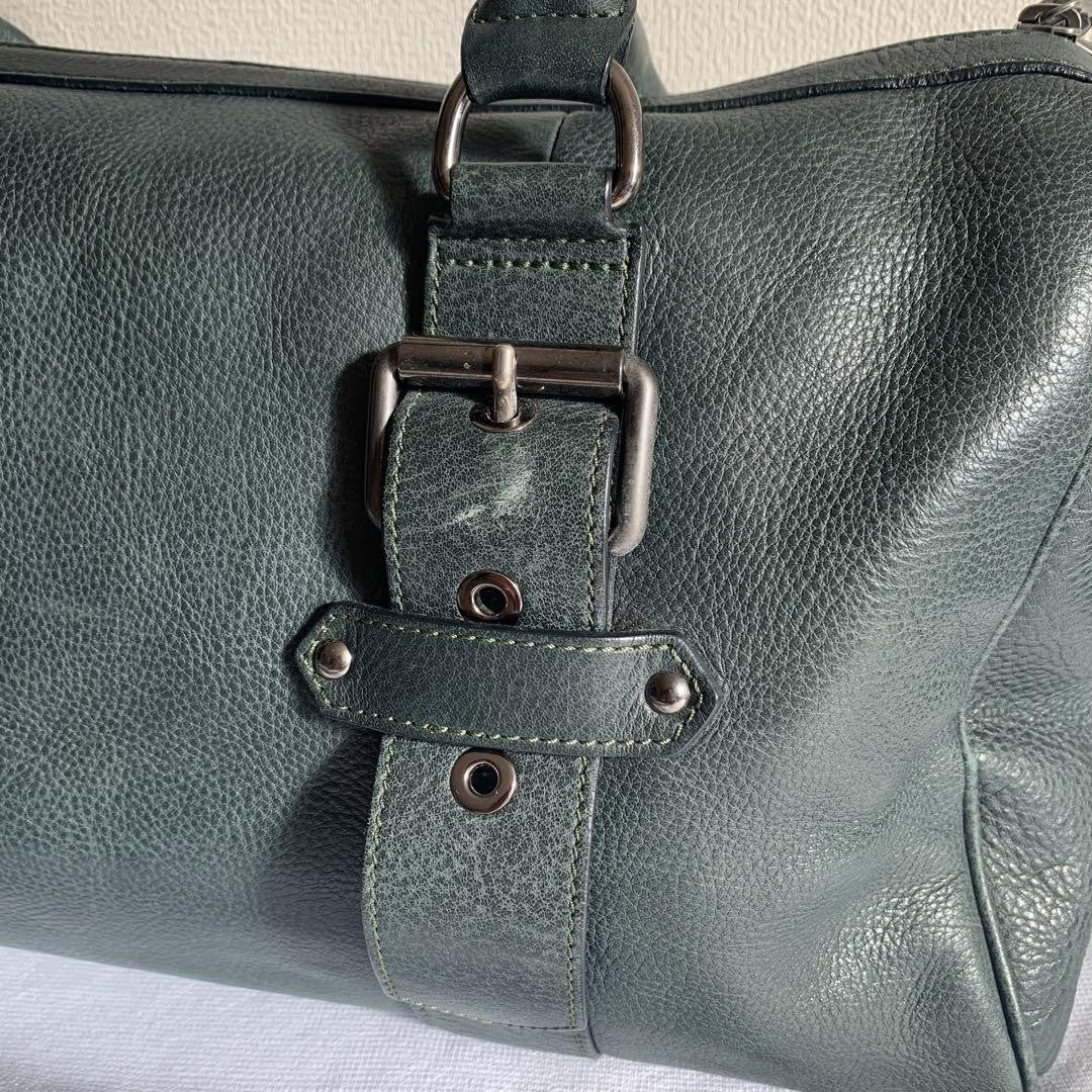 Longchamp Hand Bag Tote Purse Leather Dark Green Authentic