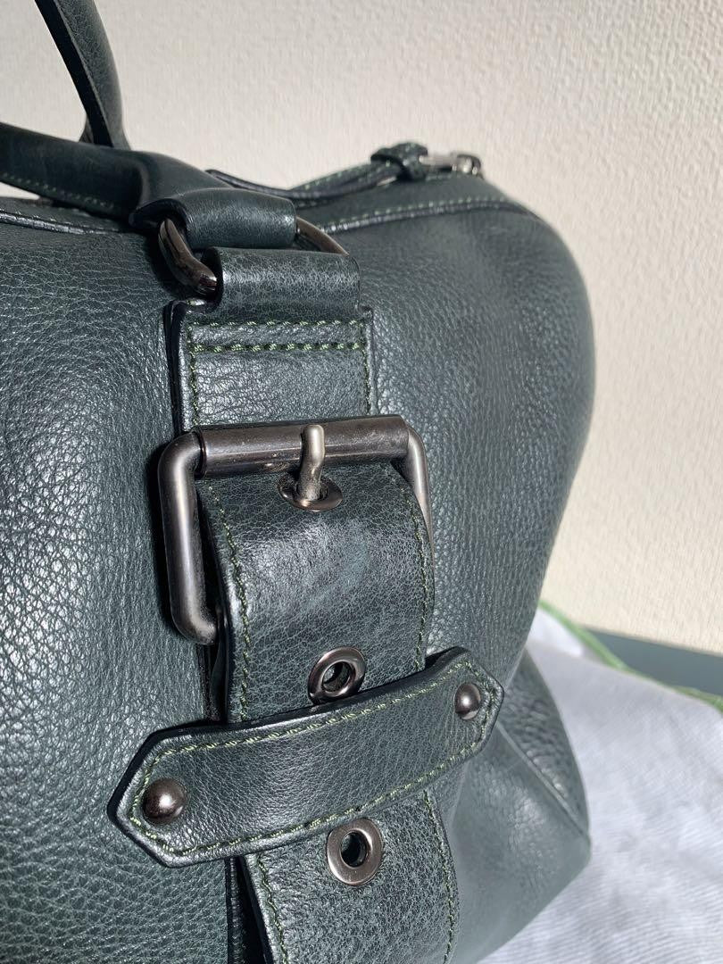 Longchamp Hand Bag Tote Purse Leather Dark Green Authentic