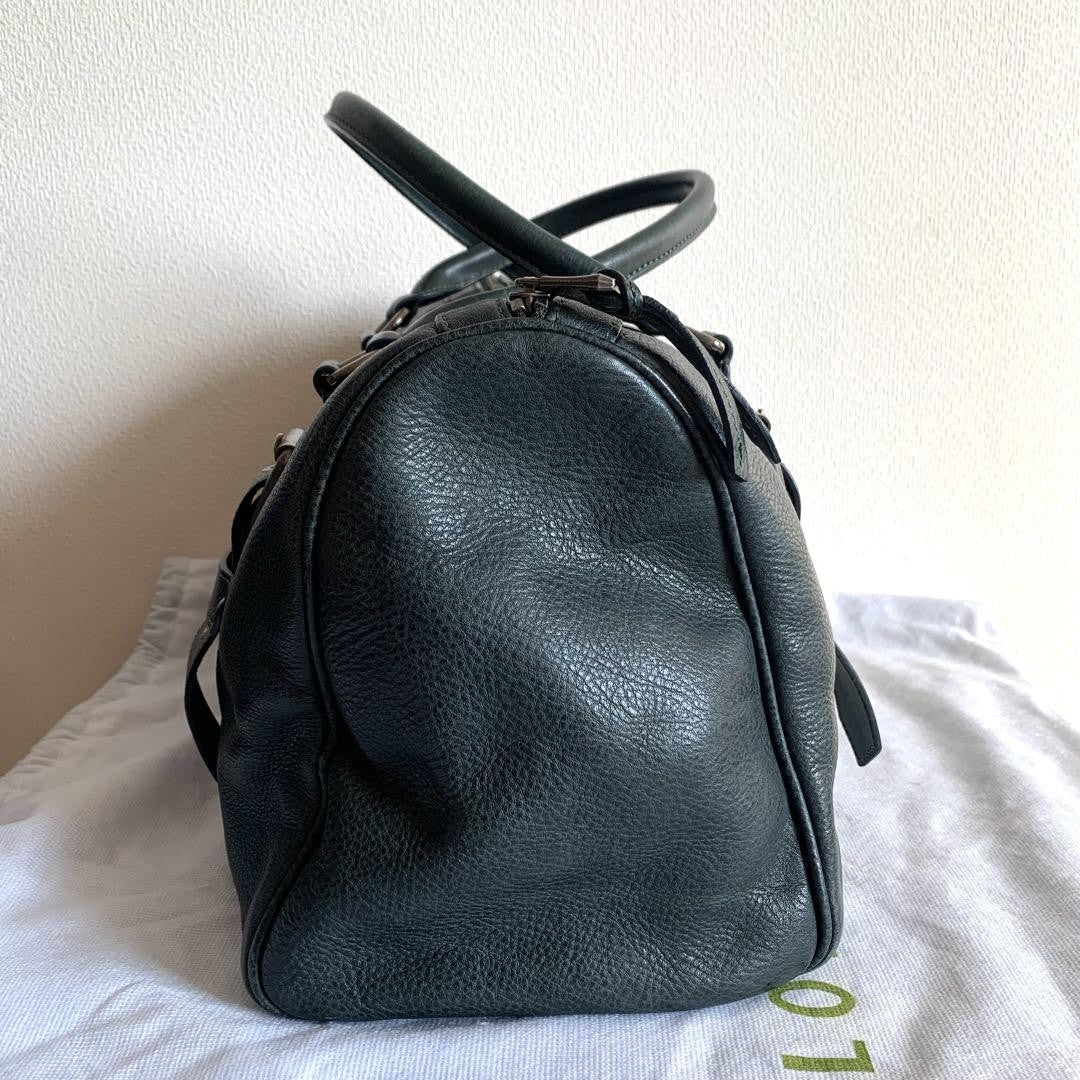 Longchamp Hand Bag Tote Purse Leather Dark Green Authentic