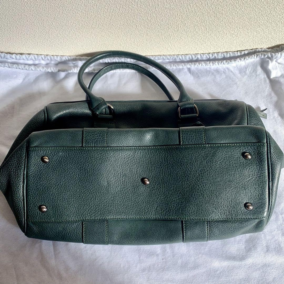 Longchamp Hand Bag Tote Purse Leather Dark Green Authentic