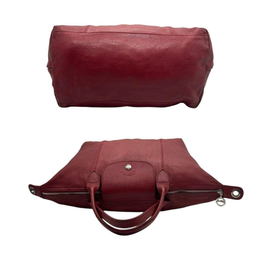 Longchamp Hand Bag Tote Purse Le Pliage Leather Red Authentic